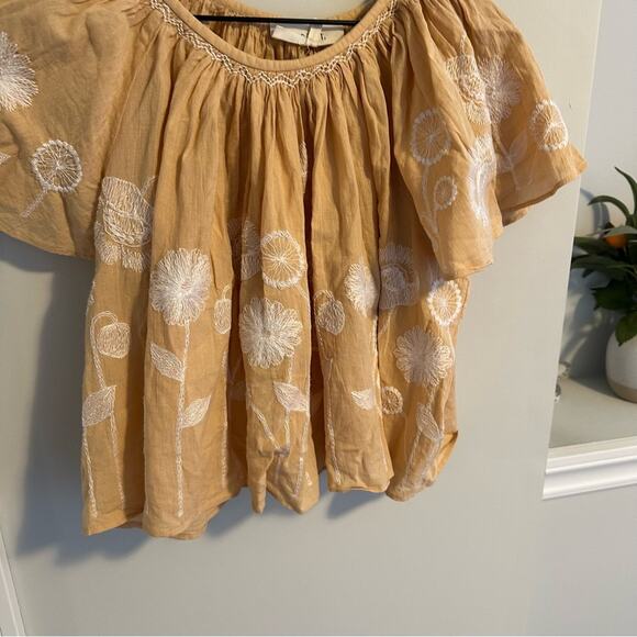 THE GREAT. Tan Cream White Floral Embroidered Blouse Top 0 Small - Picture 10 of 11